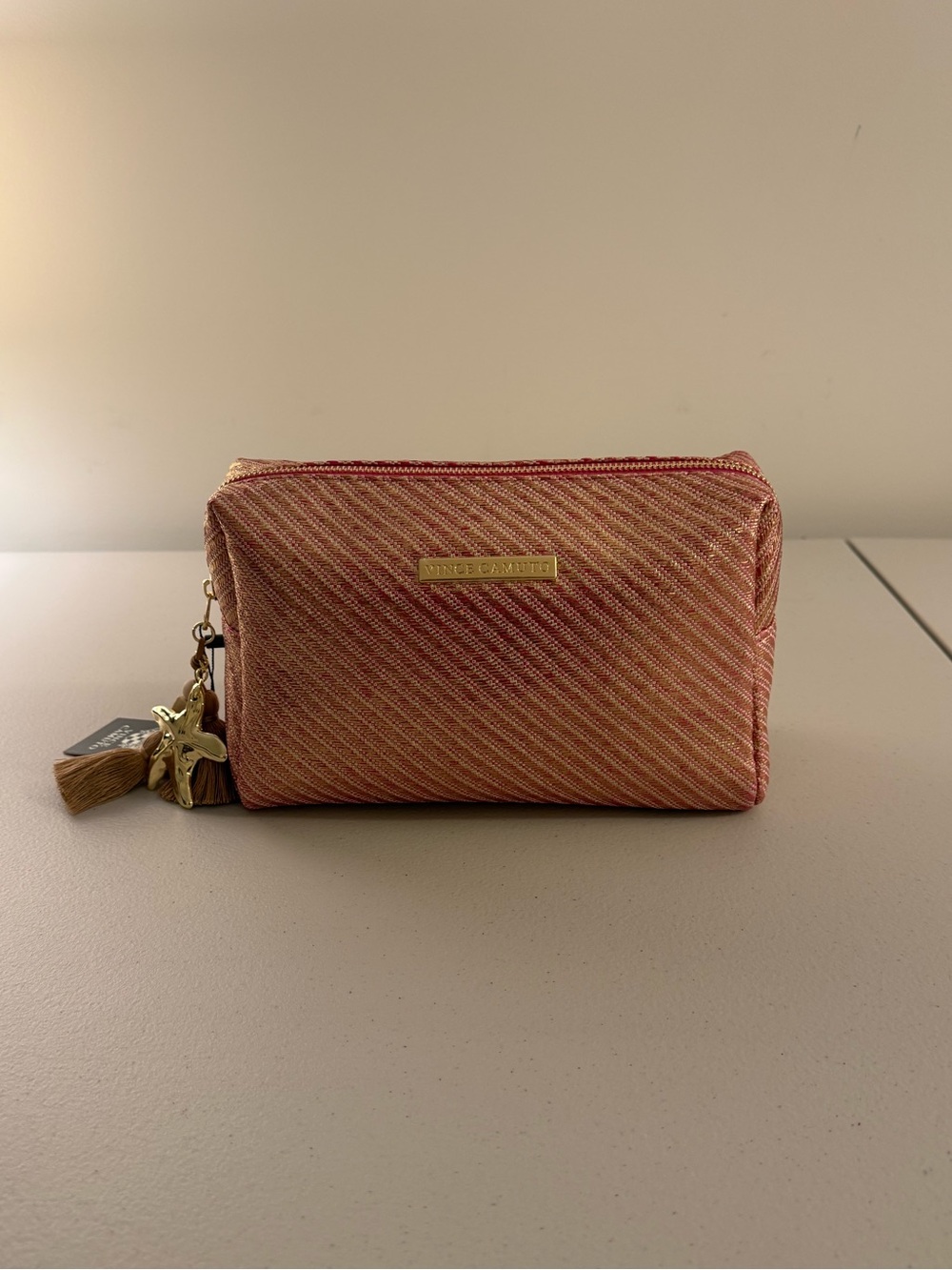 Vince Camuto Cosmetic Bag w/ Starfish and Tasseled Zipper in Pink/Gold - *NWT*